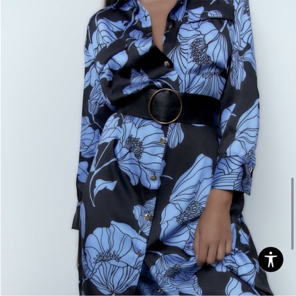 NWOT Zara blue satin floral dress - Picture 6 of 8